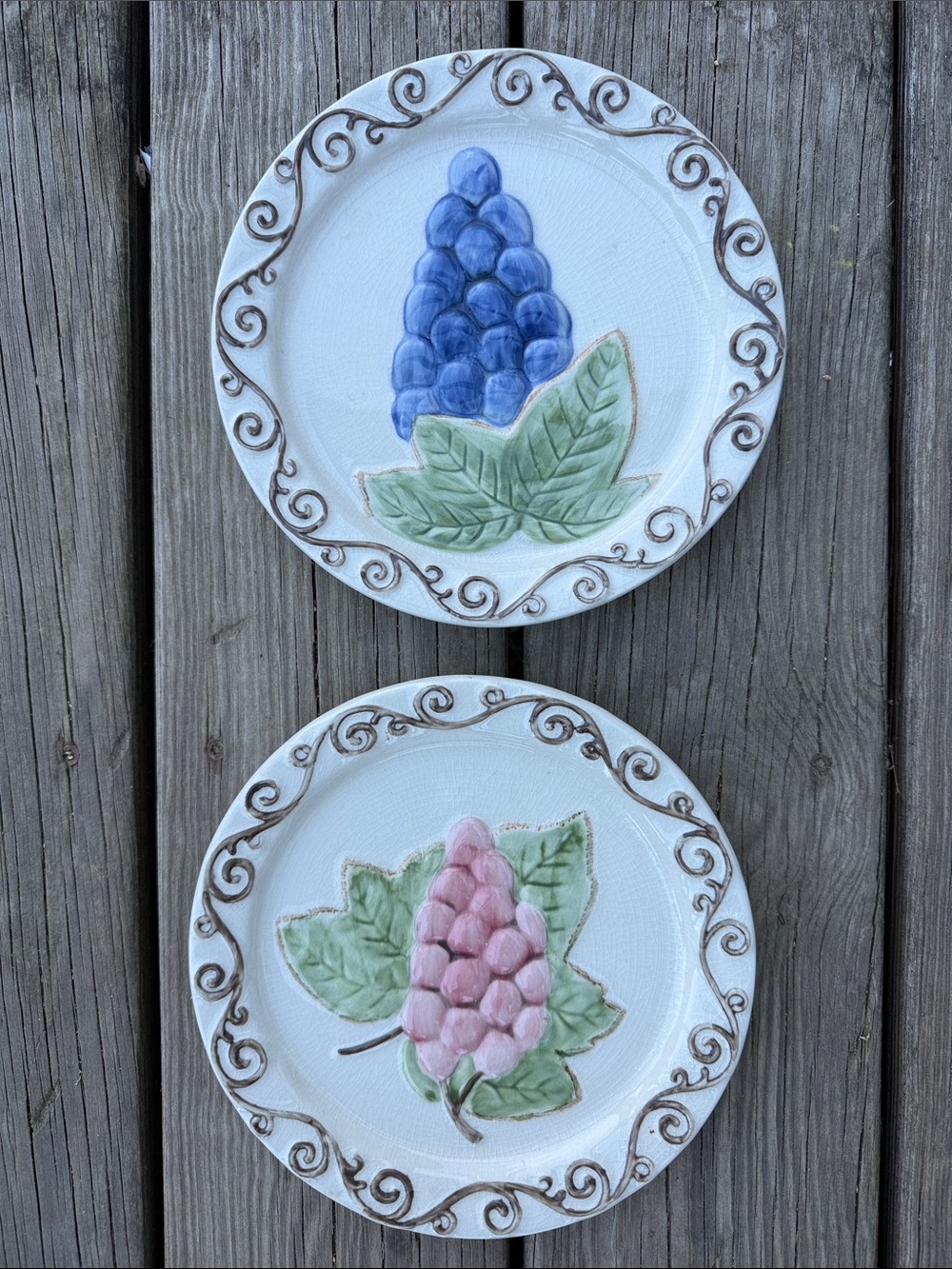 Cost Plus World Market Blue & Pink Grape Motif Dessert Plates wall decor